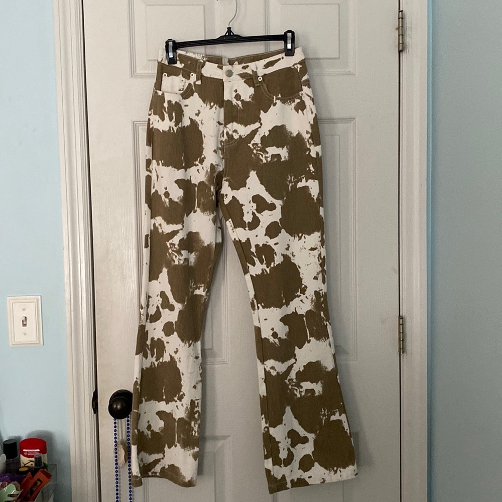 Brown Tye Dye/Cow Print Jeans
